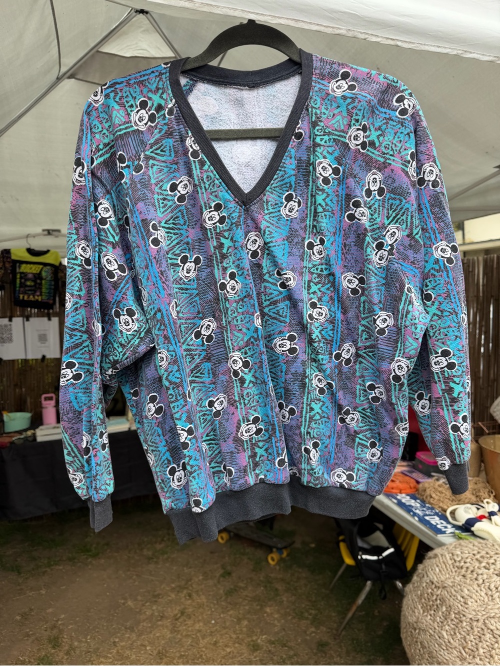 Mickey Mouse surf Graphic AOP V-Neck Sweater - Teal & Purple
